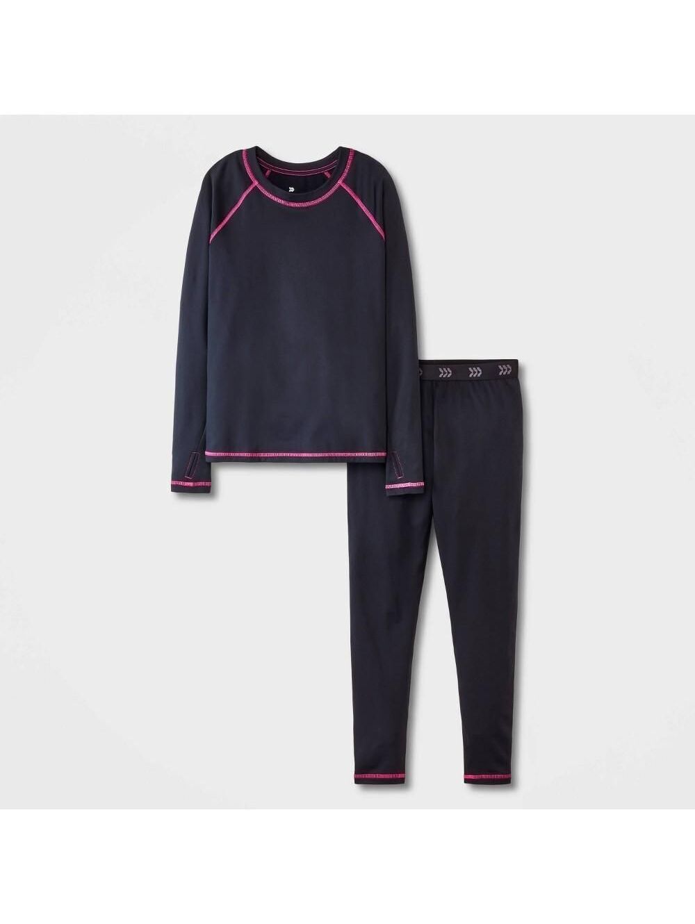 All In Motion Girls' 2pk Thermal Underwear Set - Black L - Picture 1 of 1